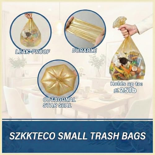 Small Trash Bags 2.6 Gallon, Fits 3 Gallon Cans - Gold Garbage Bags for Bathroom, Office, Bedroom - Strong Waste Basket Liners & Mini Bin Bags (100 Count, 5 Rolls) - color: Golden