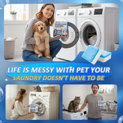 Washing Machine Cleaner Tablets - 24 Pack. Formulated for Pet Owners.Washer Machine Cleaner Remove Stubborn Pet Hair, Residue, Grime and Odors,Compatible with HE, Top & Front Load Washer