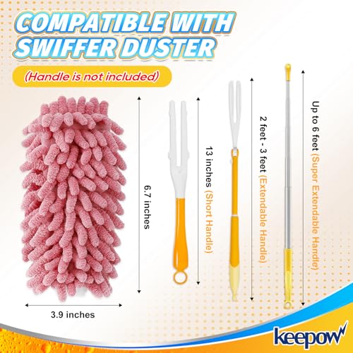 KEEPOW 4 Pack Pink Duster Refills Compatible with Swiffer Hand Duster, Reusable Microfiber Pads Compatible with Swiffer Dusters Refills, Heavy Duty Dusting for Furniture Blind(Handle is Not Included) - color: Pink-4 Pack