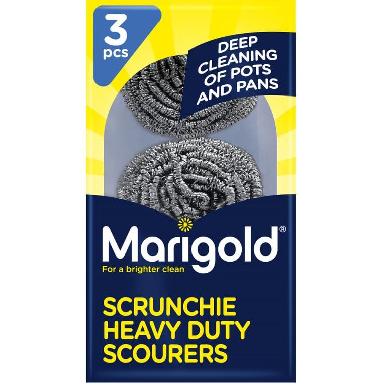 MARIGOLD Scrunchie Stainless Steel Scourer, 12 Packs of 3 Scourers, Grey, 11.6 x 4 x 22.5 cm