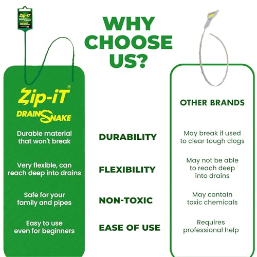 Zip-it Hair Clog Remover, 25-inch Unclogger Tool for Shower, Tub & Sink In Seconds - Reusable Snake Drain Hair Removal Tool, Flexible Snake Non-toxic - Green (1-Pack)