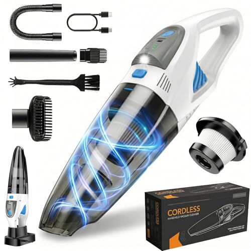 Handheld Vacuum Cordless, 25000Pa Powerful Suction Car Vacuum Portable Cordless with 8000mAh Battery & LED Light, Hand Held Vacuum Rechargeable with HEPA Filters, Home, Car Seats, Pet Hair White - color: White