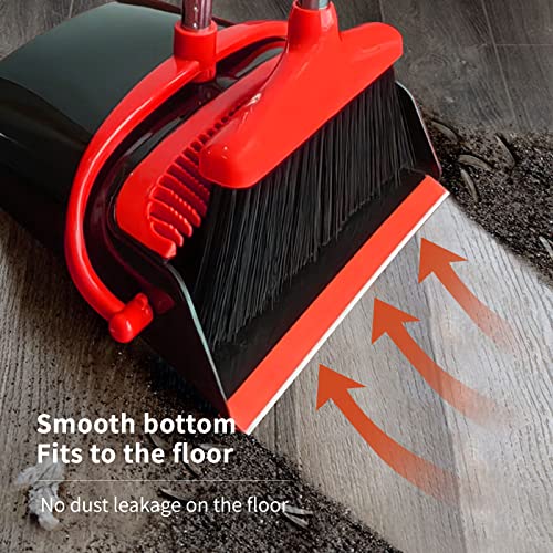 Broom and Dustpan Set (54") Long Handle Home Cleans Collapsible Broom with Dustpan Combo for Sweeping Dorm Classroom Lobby Kitchen Office (Black and Red) - color: Black and Red