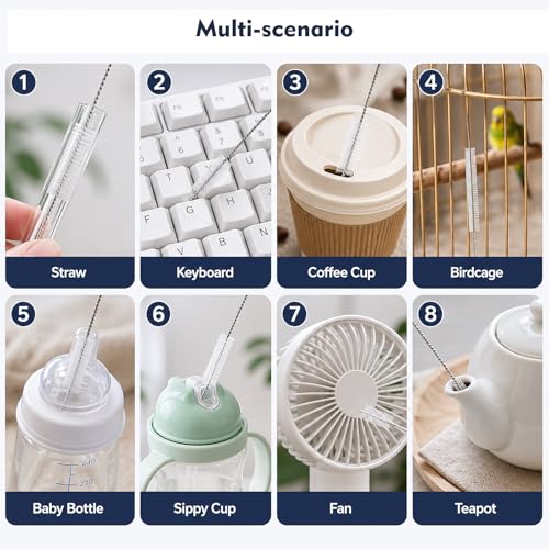 14 Pack Straw Cleaner Brush Set, 8 Inch and 12 Inch Multi-Size Flexible Nylon Cleaning Brushes, Rust-Proof Stainless Steel for Tumbler Cup, Sippy Cup, Water Bottle and Pipe
