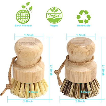 Aisuly Bamboo Dish Brush Set, 2 Pcs Palm Wooden Dish Scrubber Brush, Dish Brushes, Durable Wood Dishes Scrub Brush, Natural Round Vegetable Cleaning Pots Pans Sink Washing Kitchen Brush - size: 1p Palm+1p Sisal