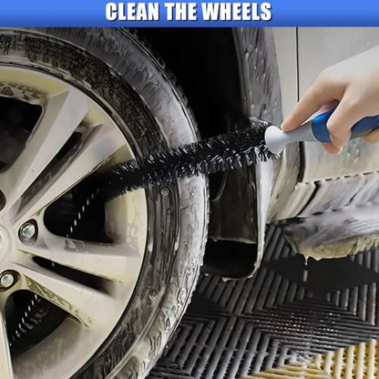 Long Handle Car Engine Cleaning Brush, Hard Bristle Automotive Wash Brushes, Flexible Bendable Vehicle Detailing Brush for Car Radiator Dryer Vent, Engine Oil Residue (2PCS) - size: 2PCS
