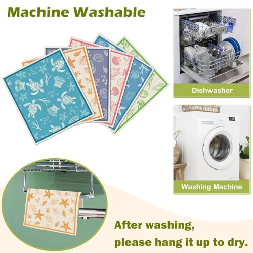 6 Packs Swedish Paper Cloths for Kitchen, Reusable Paper Towels Washable Dish Rags, Highly Absorbent Kitchen Towels Quick Drying Swedish Sponge Cleaning Dish Cloths (Ocean Series) - color: Ocean Series
