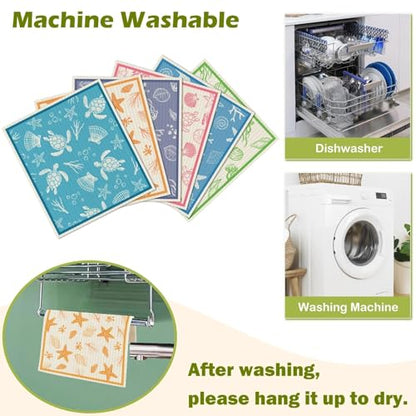 6 Packs Swedish Paper Cloths for Kitchen, Reusable Paper Towels Washable Dish Rags, Highly Absorbent Kitchen Towels Quick Drying Swedish Sponge Cleaning Dish Cloths (Ocean Series) - color: Ocean Series
