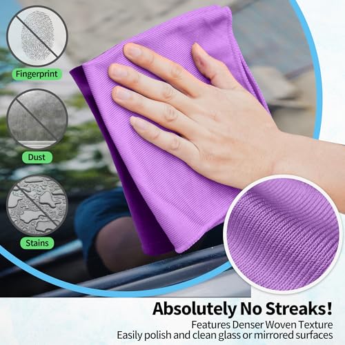 Microfiber Cleaning Cloth - 10 Pack Glasses Cleaning Cloth, 16" x 14" Window Cleaning Rags, Streak Free Lint Free Polishing Cloths Wipes for Eye Glass, Stainless Steel, Windshield, Purple - color: Purple, size: 16" x 14"