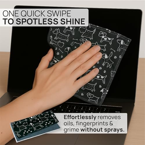Microfiber Wholesale Quick Cloth Glasses Cleaning Cloths – 8x8, Dogs, 1 Pack with Case | Double-Sided Lens Cleaner for Eyeglasses, Camera, Screens & Glass | Reusable Microfiber Glass Polishing Cloths - color: Dogs, size: 8"x8"