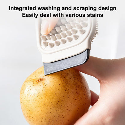 Silicone Dish Scrubber, Vegetable Brush, 2-in-1 Scrubber and Scraper for Fruits, Vegetables and Kitchenware with Dual-Sided Comb&Scraper,Hanging Hole for Easy Storage (Red) - color: Red