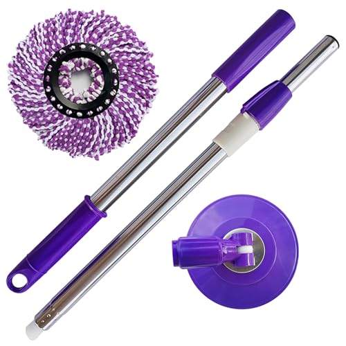Spin Mop Replacement Handle, 47.6-inch 360 Degrees Rotating Telescopic Replacement Mop Stick with Robust Reinforced Plastic Disc for Spin Mop Bucket Cleaning System (Plastic Disc,Purple) - color: Purple, style: Plastic Disc