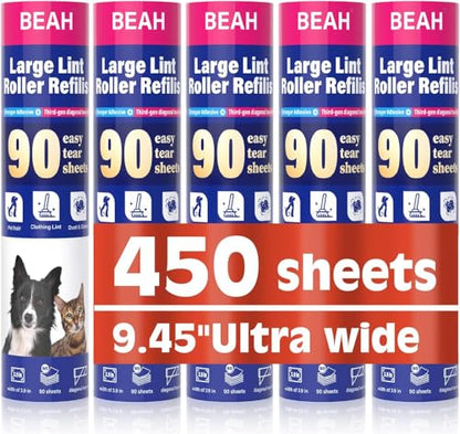 BEAH Large Lint Roller for Pet Hair Extra Sticky,9.45''Pet Hair Removal Tool Roller for Pet Dog Cat Hair (5 Long Rolls) - size: 5 long rolls