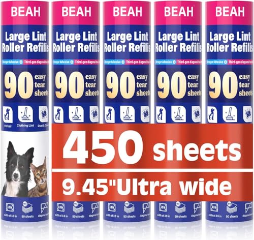 BEAH Large Lint Roller for Pet Hair Extra Sticky,9.45''Pet Hair Removal Tool Roller for Pet Dog Cat Hair (5 Long Rolls) - size: 5 long rolls