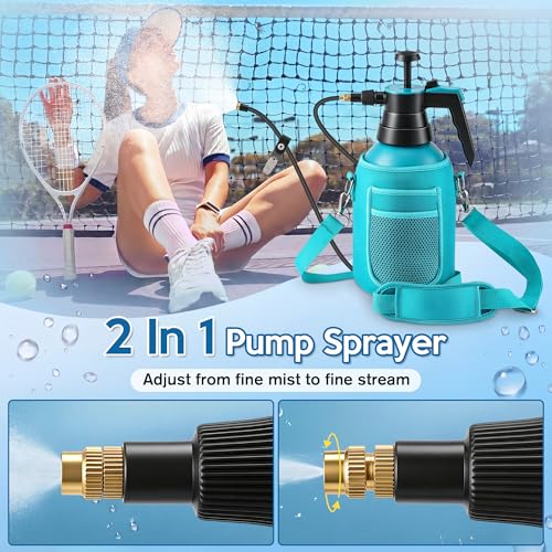 Aurelema Personal Mister, 2 in 1 Water Spray Bottle with 3.3ft Extend Mist Line/Neoprene Jacket/Strap, Portable Handheld Pump Spray Bottle for Outdoor Cooling, Hiking, Garden, Pet(Blue,2L) - color: Blue, style: with Neoprene Jacket;