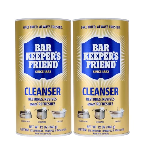 Bar Keepers Friend Powder Cleanser, 12 oz x 2, Multipurpose Cleaner, Degreaser & Remover for Burnt Stainless Steel Pots and Pans, Rust Stains, Hard Water Deposits & Soap Scum