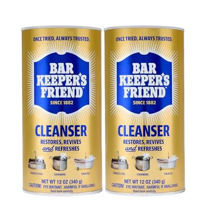 Bar Keepers Friend Powder Cleanser, 12 oz x 2, Multipurpose Cleaner, Degreaser & Remover for Burnt Stainless Steel Pots and Pans, Rust Stains, Hard Water Deposits & Soap Scum