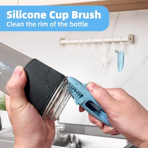 TQRR SharkBrush-3 in 1 Cup Lid Gap Cleaning Brush Set, 3Pcs Bottle Gap Cleaner Brush, Silicone Cup Lid Brush, Multifunctional Bottle Brush, Cleaning Tools for Home Kitchen Office (Blue) (3, Red)