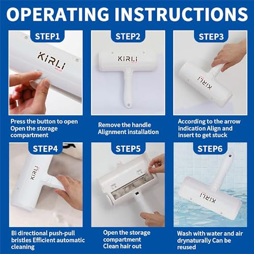 KIRLI Pet Hair Roller, Fur Remover Tool with Built-in Fur bin, Reusable Lint Roller for Pet Hair, Multi-Surface Furniture Clothing, Couch, Carpet, Bedding Cat and Dog Hair Remover (White) - color: White