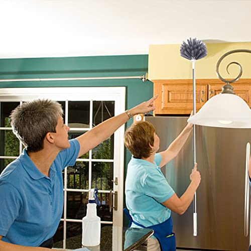 Microfiber Feather Duster Extendable Duster with 100'' Extra Long Stainless Steel Pole and Wire Brush Head, Bendable Head & Long Handle Dusters for Cleaning Ceiling Fan, Blinds, Furniture, Cars
