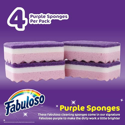 Fabuloso Scratch-Free Kitchen Dish Sponges Purple Cellulose Scrubber Sponge with Scouring Pad Dishes Pots Pans Counters and Sinks Tough on Messes 4.25 x 2.75 x 1.25 in 4 Count Single Pack Value - color: Purple, size: 4 Count (Pack of 1)
