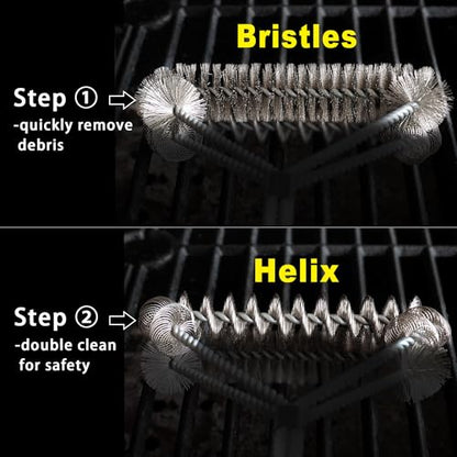 GRILLART Grill Brush [Wire + Helix] Combined BBQ Brush - Safe & Efficient Grill Cleaning Brush - 18" Grill Cleaner Brush Scrubber for Gas/Porcelain/Charbroil Grates – BBQ Accessories Gifts for Men/Dad
