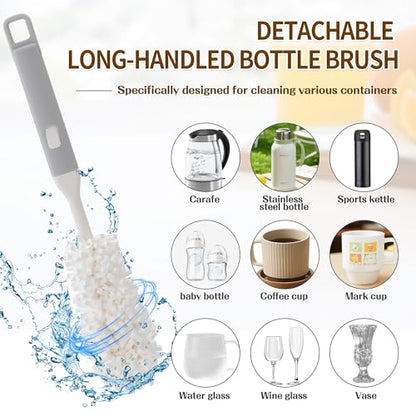 Peitushengjin Bottle Brush Cleaning Set, 12.2-inch Long-Handled Bottle Brush, Nylon Straw Brush, Cup Lid Cleaning Brush (Includes 1 Suction Cup Hook for Storing the Brushes) - color: 1 Black Brush, 1 Yellow Brush, 7 White Brushes 1 White Suction Cup Hook