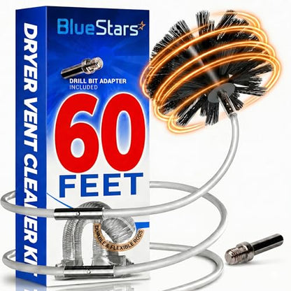 Upgraded 60-Feet Dryer Vent Cleaner Kit with Drill Attachment - Flexible Lint Remover Brush, Extends Up to 60 ft, Works with or Without Power Drill