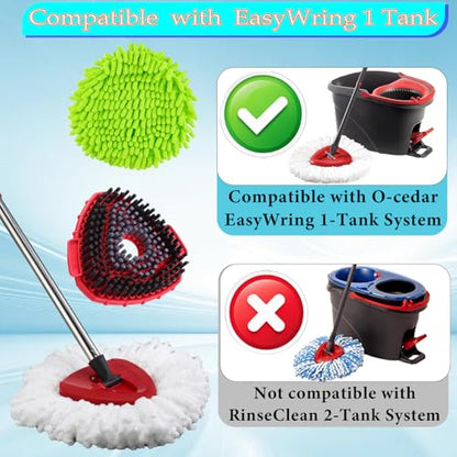 Replacement Head Spin Mop Refills Compatible with O Cedar EasyWring 1-Tank (1 Mop Handle & 3 Mop Head & 1 Scrubber & 1 Base) - size: 1 Mop Handle & 3 Mop Head & 1 Scrubber & 1 Base