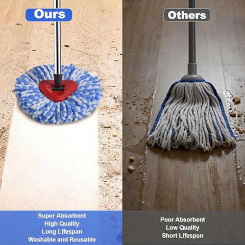 Mop Heads Replacements for O Ceda RinseClean 2-Tank System, 4 Pack Spin Mop Replacement Heads with Scrub Brush, 100% Microfiber Mop for Floor Cleaning, Easy Install & Machine Washable