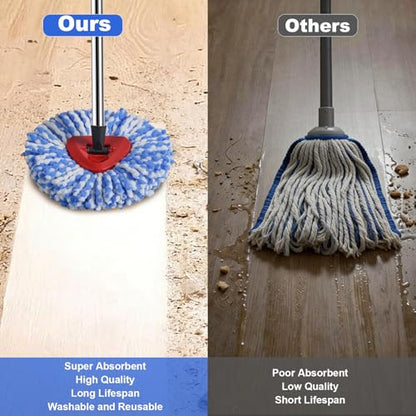 Mop Heads Replacements for O Ceda RinseClean 2-Tank System, 4 Pack Spin Mop Replacement Heads with Scrub Brush, 100% Microfiber Mop for Floor Cleaning, Easy Install & Machine Washable