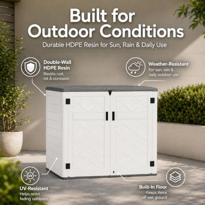 ADDOK 38 Cu.Ft Outdoor Storage Shed with Floor,Large Waterproof Resin Storage Cabinet with Lift-Up Lid,Double Doors and Lockable Design for Lawn Mower,Garden Tools, Patio,Backyard and Pool Supplies - size: Off-White 38 Cu.Ft