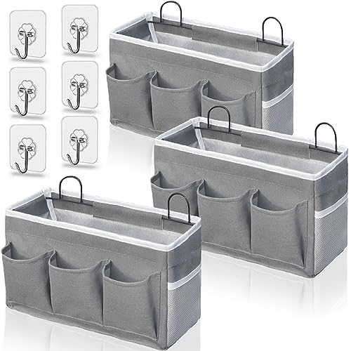 Kanrichu 2pcs 3-pockets Large Wall Hanging Organizer Bag, Linen Fabric Door Hanging Storage Baskets with Pockets, Waterproof Bin for Kitchen, Bedroom, Office, RV Camper (Gray-3pcs) - color: Gray-3pcs