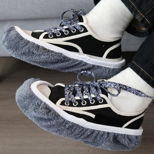 2-in-1 Mop Head Replacement Rag Towel Reusable Microfiber Household Wet and Dry Cleaning Cloths Shoe Cover Rags,22x9cm (Grey,2pcs) - color: Grey,2pcs