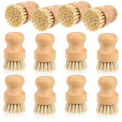 12 Packs Bamboo Dish Scrub Brushes, Full Circle Scrub Brush Wooden Dish Scrubber Brushes with Sisal Bristle for Kitchen Sink Cleaning Cast Iron Pots and Pans