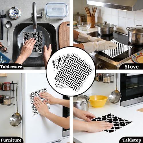 Reusable Swedish Dishcloths for Kitchen, 6 Pcs Geometric Pattern Dish Cloths, Absorbent Modern Design Cellulose Cleaning Towels Wipes for Cooking Home Decor Housewarming Gifts - style: Geometric
