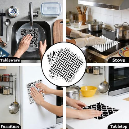 Reusable Swedish Dishcloths for Kitchen, 6 Pcs Geometric Pattern Dish Cloths, Absorbent Modern Design Cellulose Cleaning Towels Wipes for Cooking Home Decor Housewarming Gifts - style: Geometric