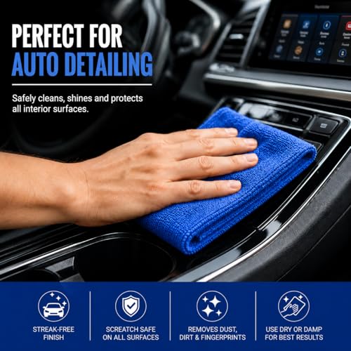 Iron Ridge Microfiber Cleaning Cloths 6-Pack, Blue, 12x12, 300 GSM | Reusable, streak-free performance for glass, kitchens, vehicles, electronics, workspaces, and everyday tasks - color: Blue
