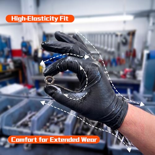 ANBOSON 10mil Heavy Duty Nitrile Gloves,Black Disposable Rubber Gloves with Diamond Grip Anti Chemical Puncture Resistant Mechanics Guantes for Men/Auto repair/Cooking/Food Grade-Latex Free-Medium 100 - color: Black-100, size: Medium