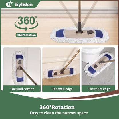 Eyliden Dust Mop, 2 Microfiber Pads, Home Commercial Cleaning, Quick Swap | 52.6" Adjustable Handle, 360° Swivel, Washable, Wet Dry Mops for Kitchen Hardwood Vinyl Tile Floor Cleaning, Push Dust Broom - color: Blue