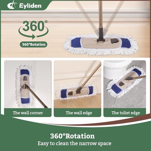 Eyliden Dust Mop, 2 Microfiber Pads, Home Commercial Cleaning, Quick Swap | 52.6" Adjustable Handle, 360° Swivel, Washable, Wet Dry Mops for Kitchen Hardwood Vinyl Tile Floor Cleaning, Push Dust Broom - color: Blue