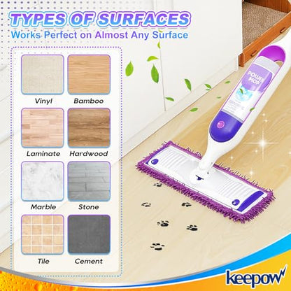 KEEPOW Reusable Microfiber Mop Pads Compatible with Swiffer PowerMop 4 Pack, Power Mop Pads Refills for 13 ''-15 '' Spray Mop, Machine Washable Pad Replacement for Multi-Surface Floor Cleaning - color: Purple 4 Pack