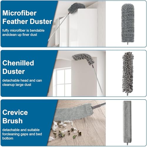 7 Pcs Microfiber Feather Duster with 100-inch Telescopic Extendable Pole, Washable and Reusable Cobweb Duster Kit, Dusters for Cleaning High Ceiling,Fan,Furniture,Blinds - color: 7pcs