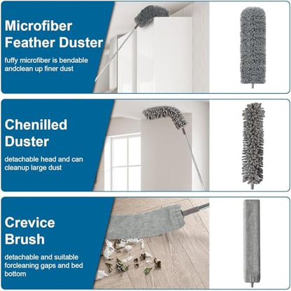 7 Pcs Microfiber Feather Duster with 100-inch Telescopic Extendable Pole, Washable and Reusable Cobweb Duster Kit, Dusters for Cleaning High Ceiling,Fan,Furniture,Blinds - color: 7pcs