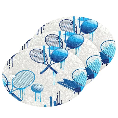 Blue Tennis Rackets Balls Pattern Dish Scrub Sponges Kitchen Non Scratch Reusable Compressed Cellulose Sponge Hanging for Household Cleaning Washing Dishes Pots and Pans 3 Pack - color: Pattern1