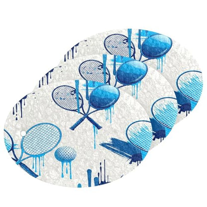 Blue Tennis Rackets Balls Pattern Dish Scrub Sponges Kitchen Non Scratch Reusable Compressed Cellulose Sponge Hanging for Household Cleaning Washing Dishes Pots and Pans 3 Pack - color: Pattern1