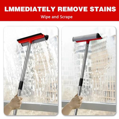 2 in 1 Standard Window Squeegee, Home Window Cleaner with 59" Poles,Washing Squeegee Suit for Glass Door Cleaner, Multi-Use Car Windshield Cleaning Tool with Long Handle for High Outdoor Windows