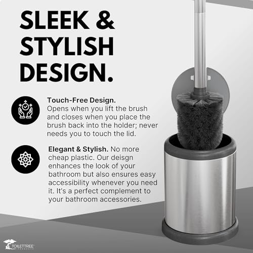 ToiletTree Products Toilet Brush with Lid - Sleek Toilet Bowl Brush and Holder - Toilet Scrubber Brush Set with Heavy-Weight Base - Lidded Toilet Bowl Cleaner Brush and Holder - Chrome (2 Pack) - style: Stainless Steel 2 Pack
