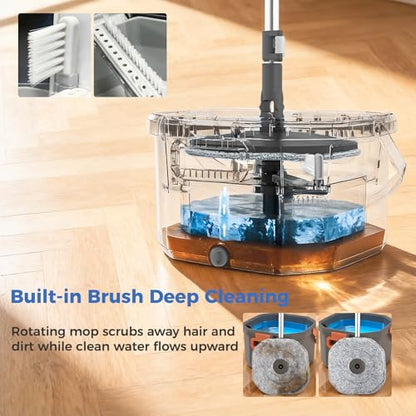 YASHE Spin Mop and Bucket Set with Wringer, True Clean Water Separation Mop Bucket System with Detachable Inner Bucket, Hands-Free Floor Mop with 2 Washable Microfiber Pads