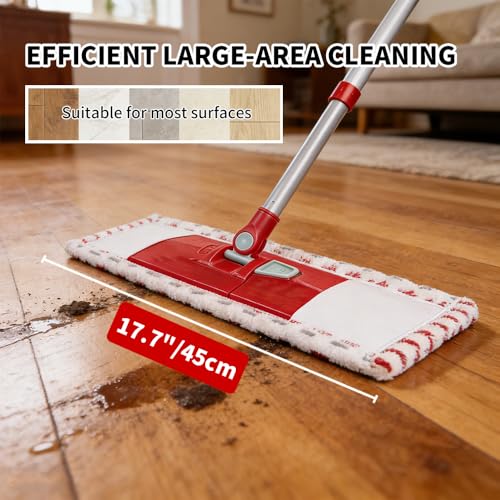 Microfiber Flat Mop for Floor Cleaning, 360° Rotating Hardwood Mop with 2 Reusable Washable Pads, Wet Dry Dust Mop with Coated Iron Handle, Lazy Cleaning Tool for Baseboard Wall Wood Tile Floors